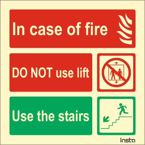 Square PVC sheet with self glowing sheet,text screen printed Fire Safety Signs
